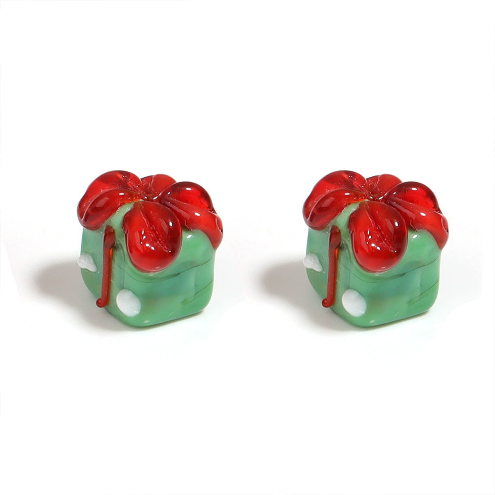 10PCS Christmas Beads – Green Gift Box Lampwork Glass Beads for Jewellery DIY