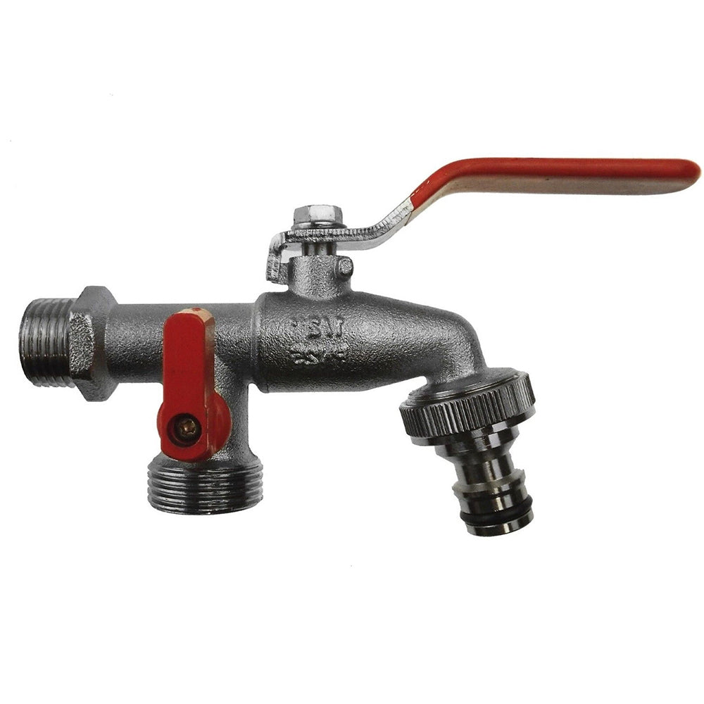 1/2" BSP Double Outlet Garden Tap - Brass Nickel Plated, Automatic Watering with Dual Connections