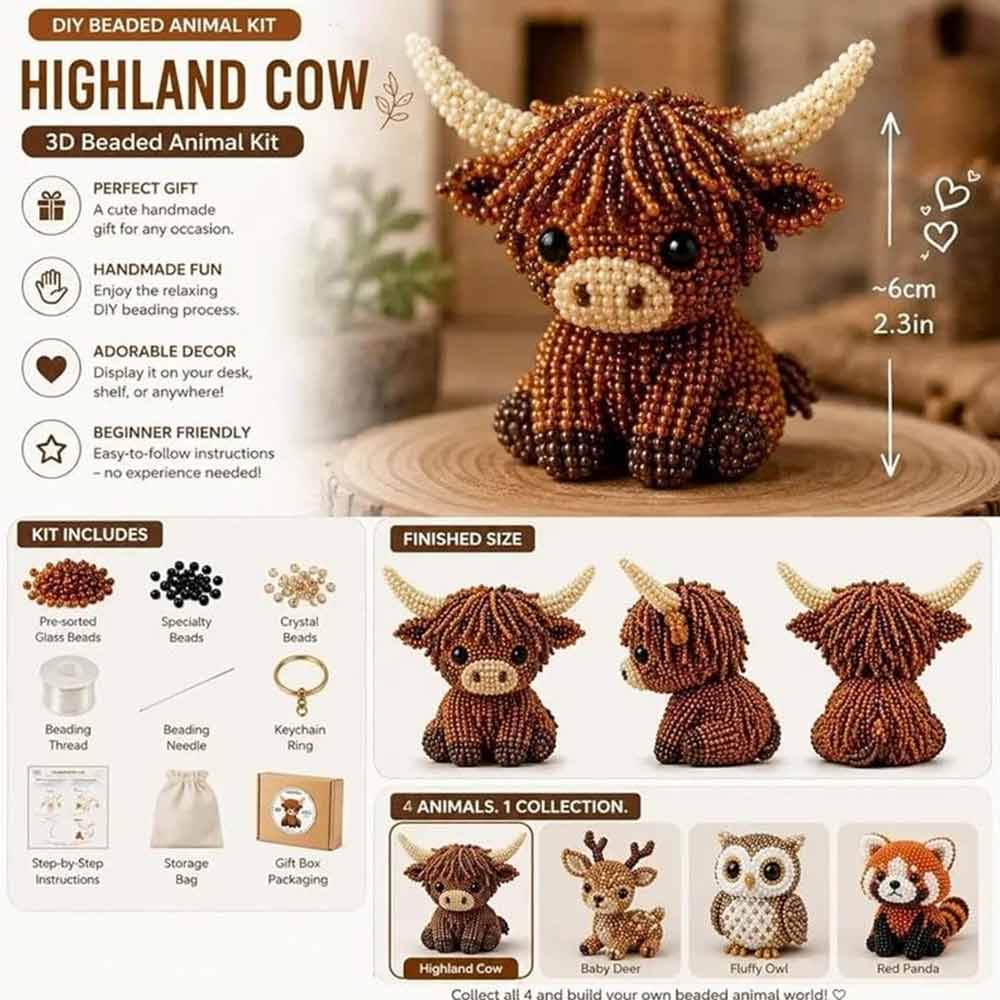 Beaded Animal Craft Kit – 3D DIY Embroidery Handmade Set for Teens & Adults
