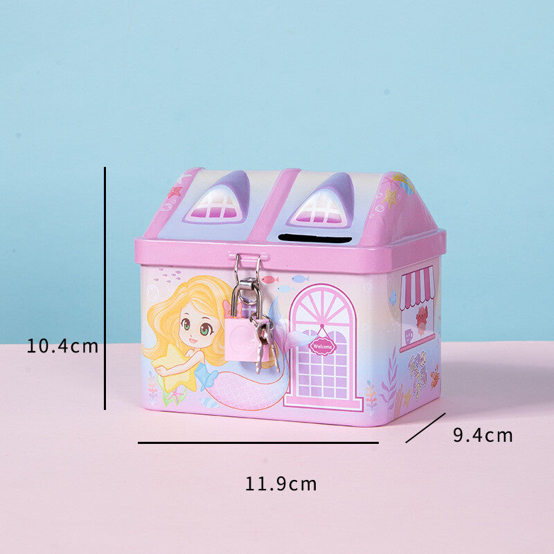 Boys Girls House Model Kids Money Piggy Bank Coin Saving Cash Tin Metal Box Unicorn