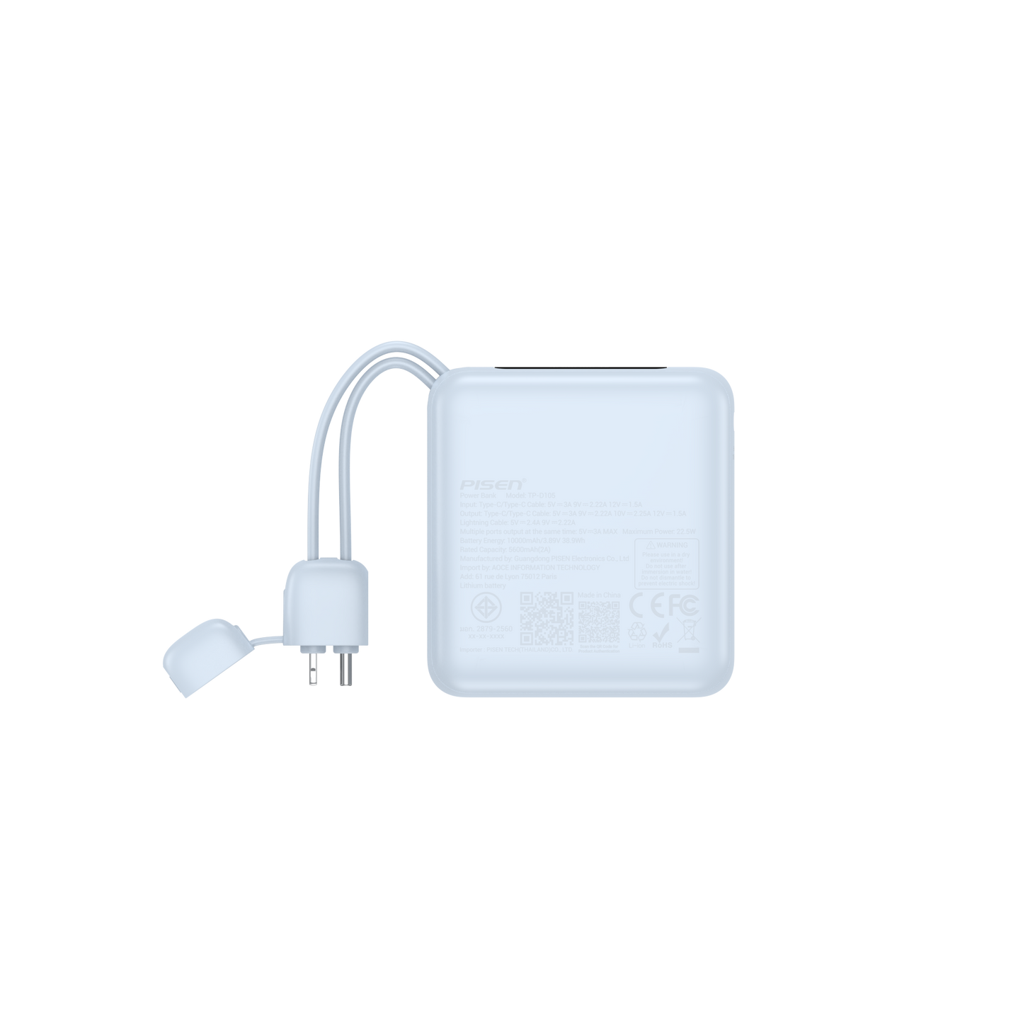 PD 3.0 Mini Fast Charging 22.5W Power Bank 10k (10000mAh) with Build-in Cable PISEN (Blue)