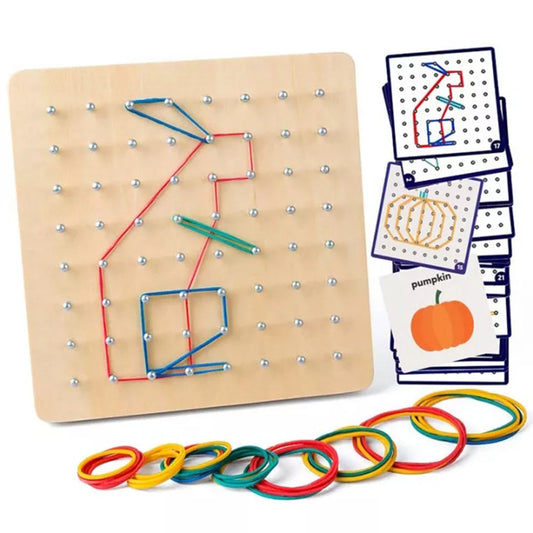 49/64Nails Wooden Toy Geoboard Mathematical  Block Pattern with Rubber Bands Kid