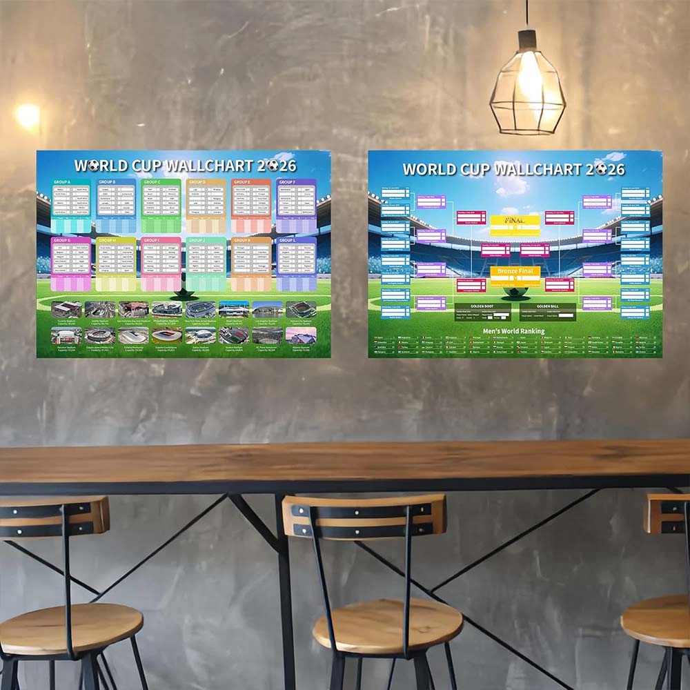 2026 World Cup Football Wall Chart – 2 Pcs Schedule Poster 60×90cm for Soccer Fans
