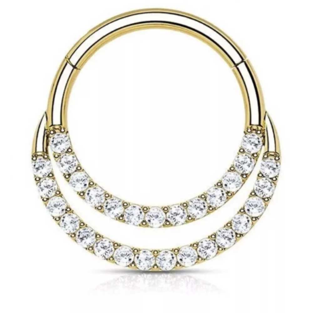 Surgical Steel 16g Double Layered Hinged Ring CZ Clicker Nose Septum Piercing