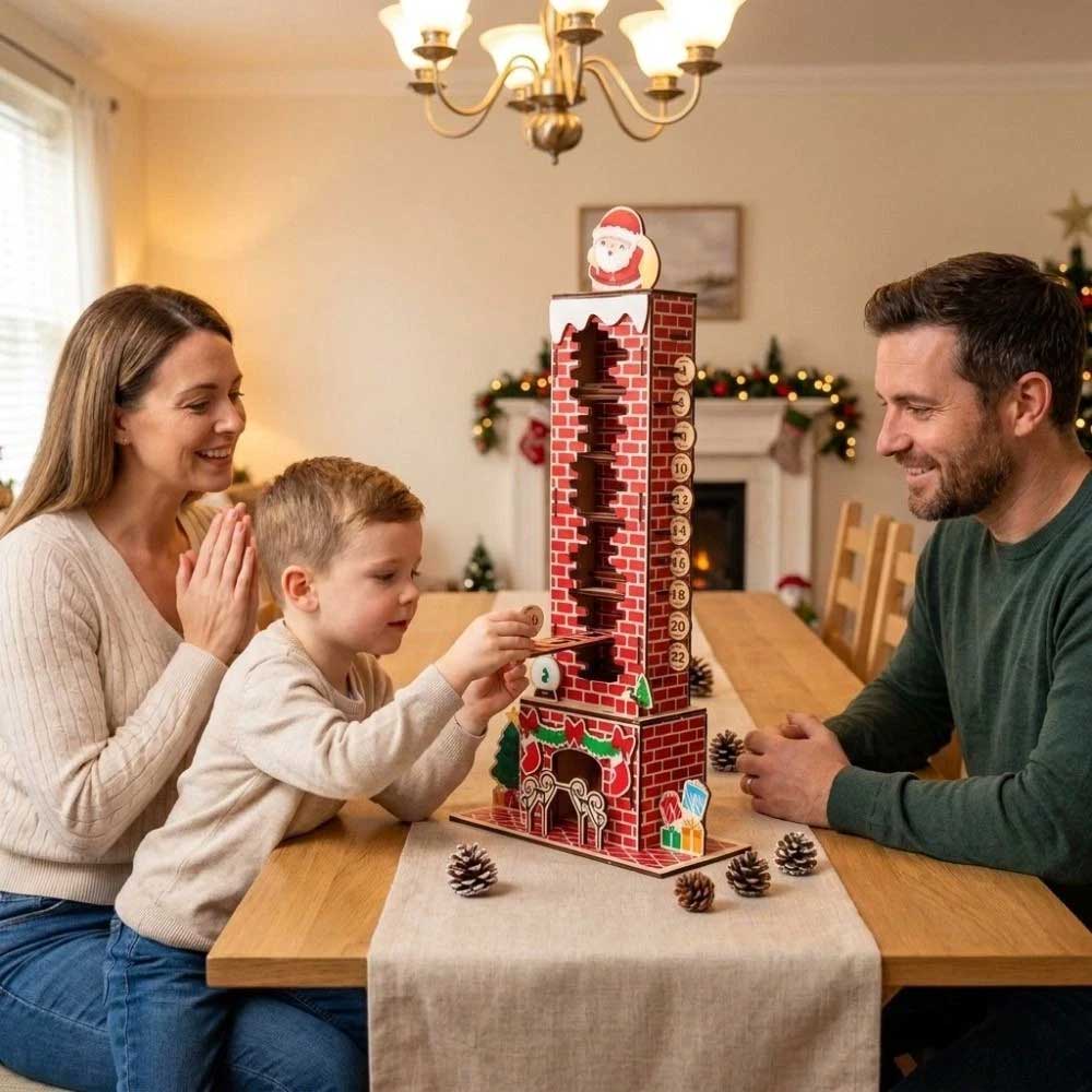 24-Day Santa Chimney Advent Calendar – Wooden Christmas Countdown Puzzle