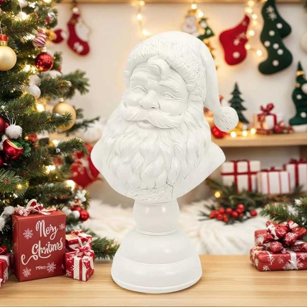 Santa Bust Tabletop Decoration - 15cm White Resin Santa Claus Head Statue
