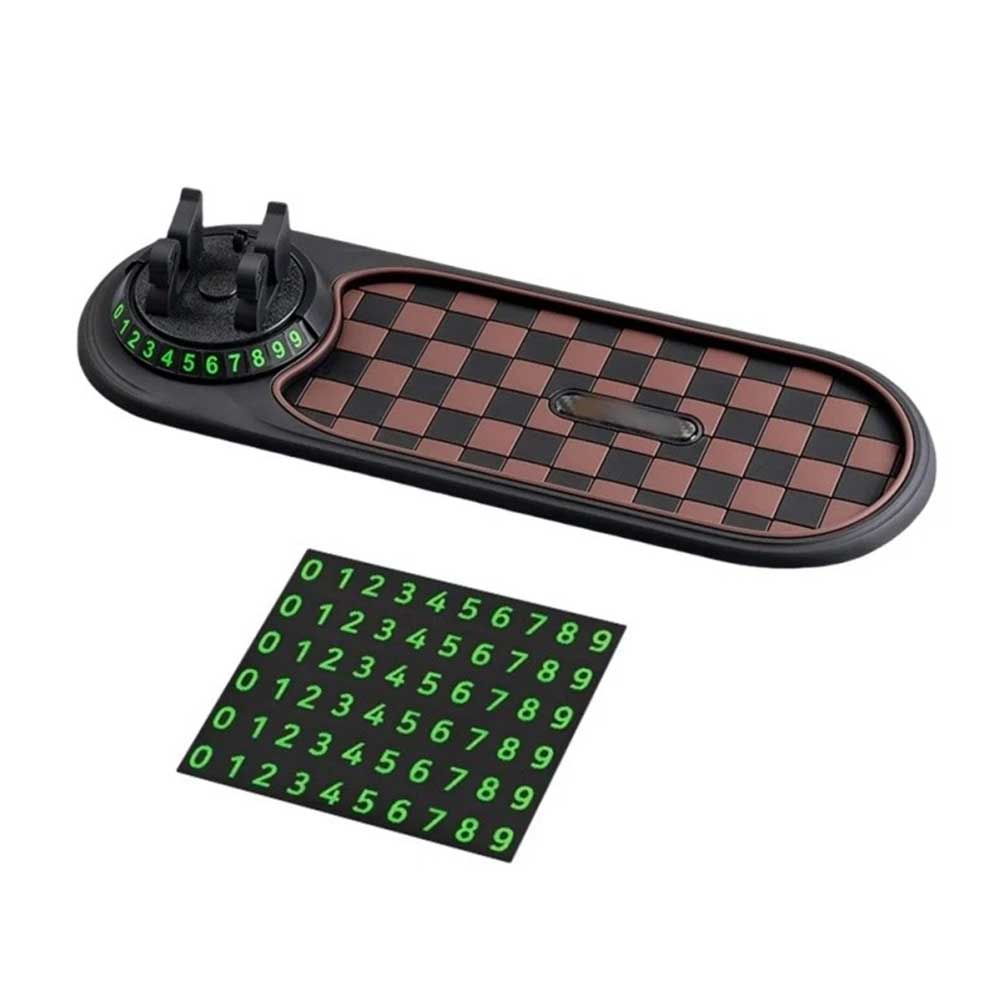 Universal Car Dashboard Anti-Slip Mat with 360° Rotatable Phone Holder & Built-in Parking Number Plate