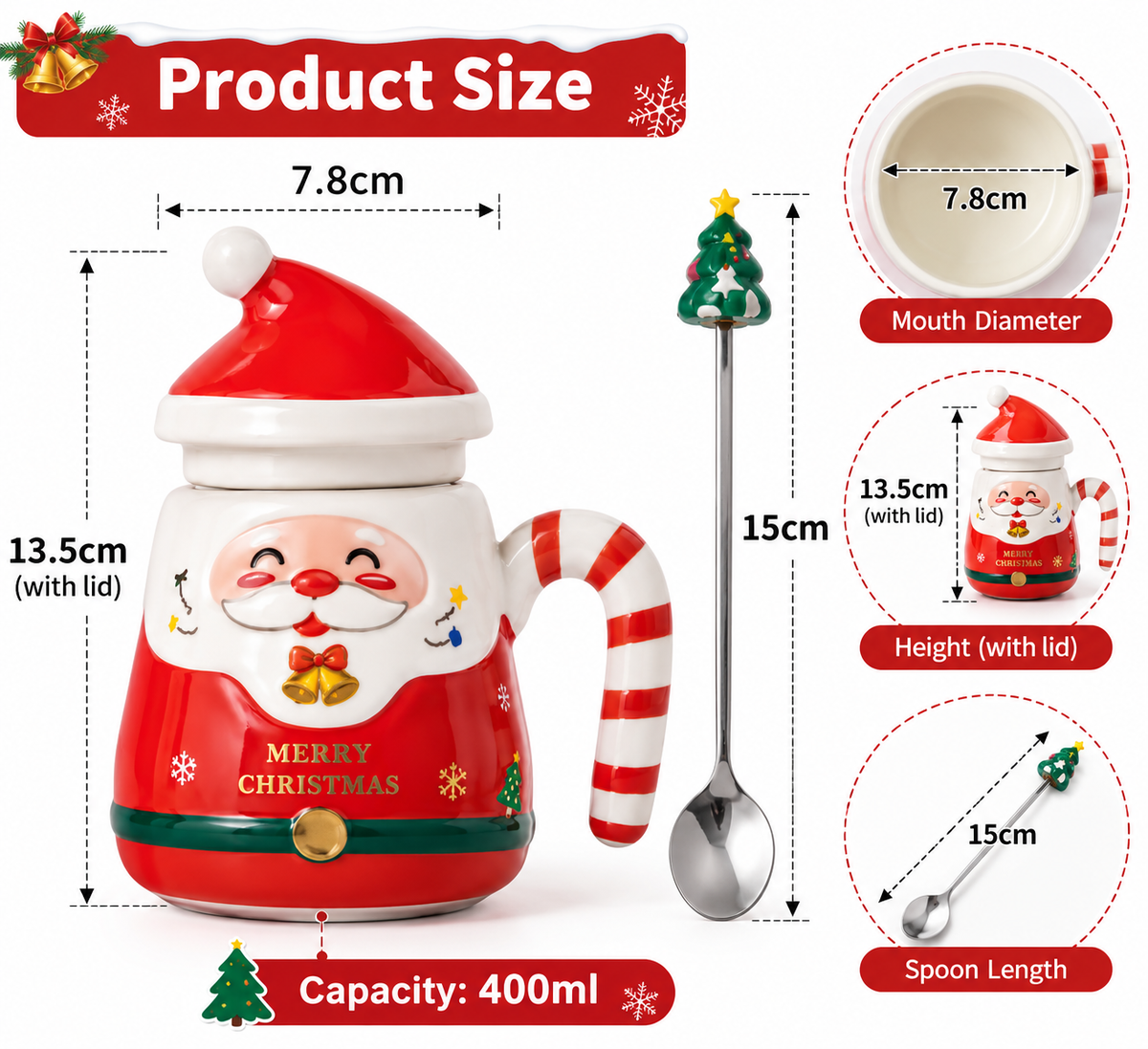 Christmas Coffee Mug – 400ml Ceramic Santa Cup with Gift Box for Xmas