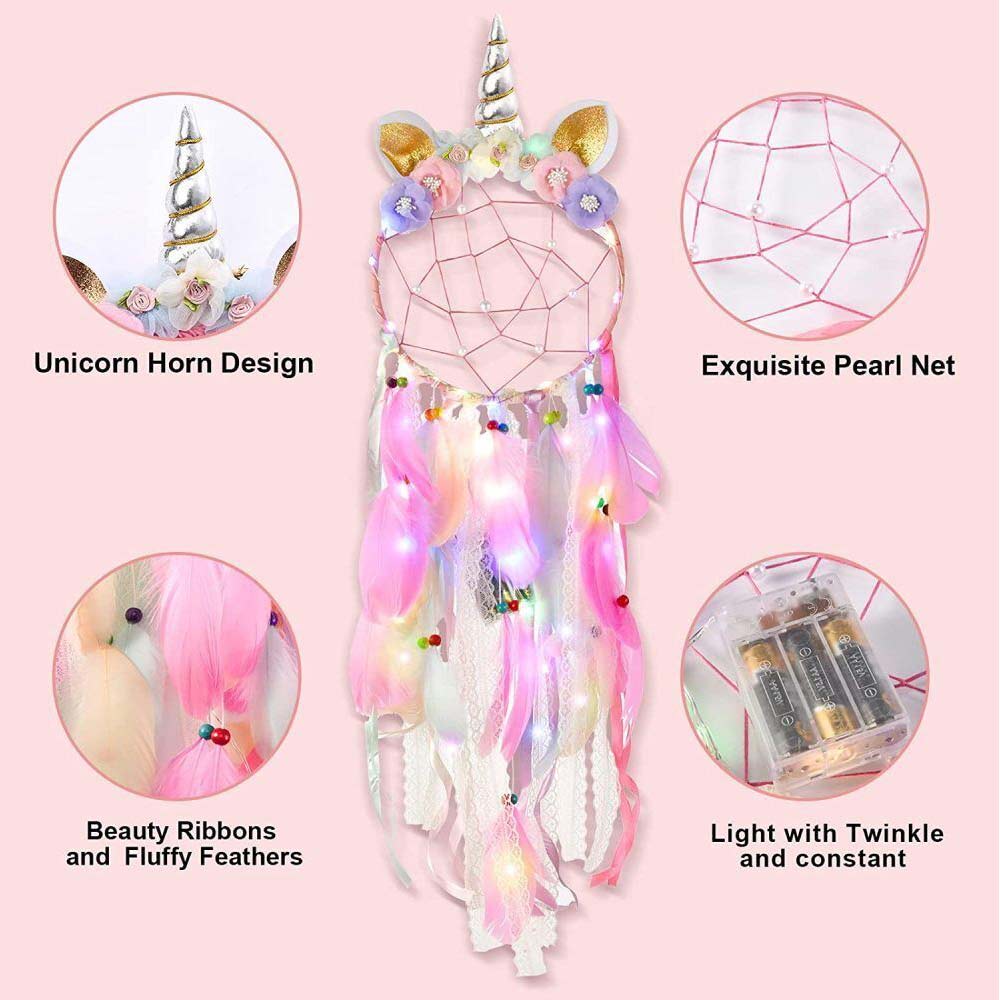 Unicorn Dream Catcher LED Light Wall Hanging for Car Girls Kids Bedroom Decor