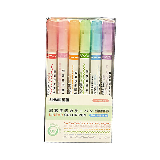 6PCS/Set  Curve Highlighter Pen Set, Tip Pens with Different Curve Shapes Fine