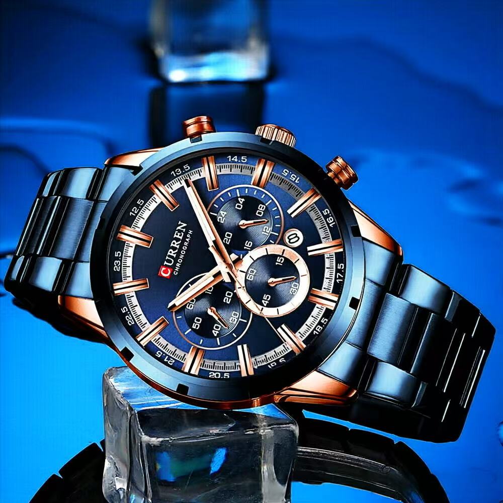CURREN Men's Chronograph Watch – 6-Hand Multifunction Stainless Steel Sport Wristwatch