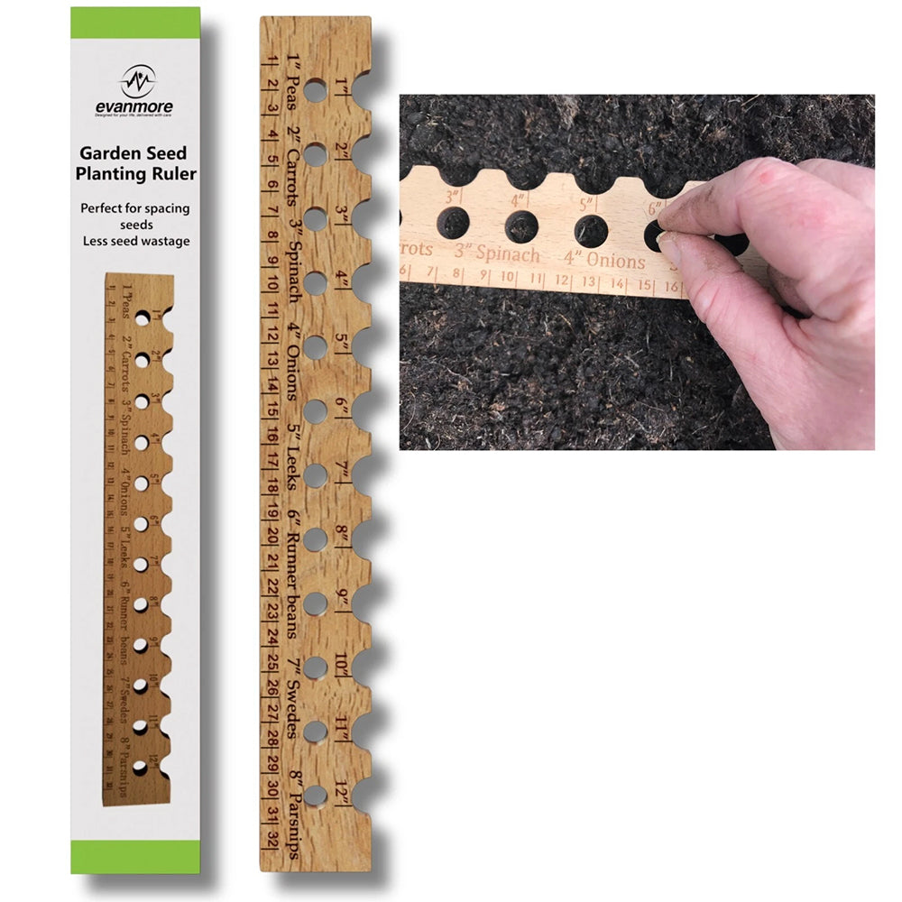 Wooden Planting Ruler - Garden Seed Spacer & Sowing Tool with Veg Spacing Guide