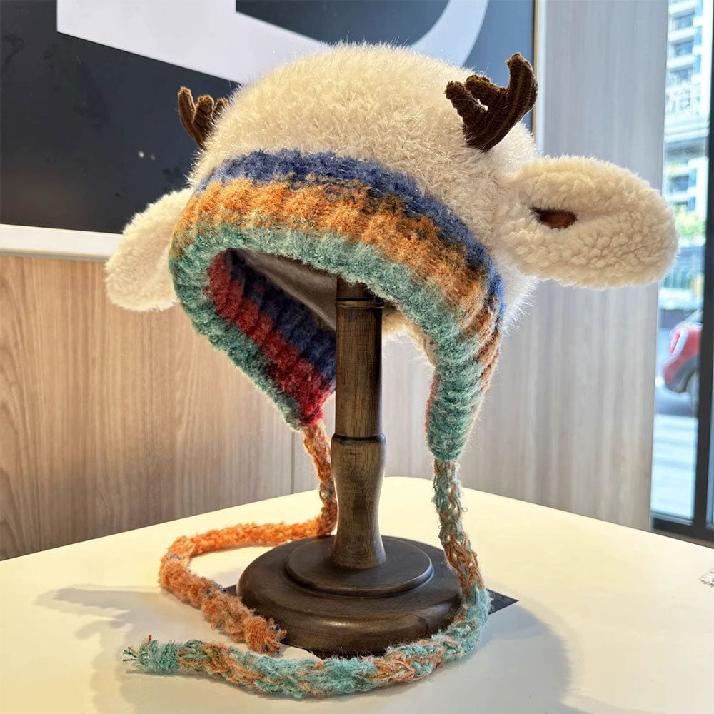 Creative Antler Hat & Bag 2-in-1 – Festive Reindeer Knitted Christmas Beanie