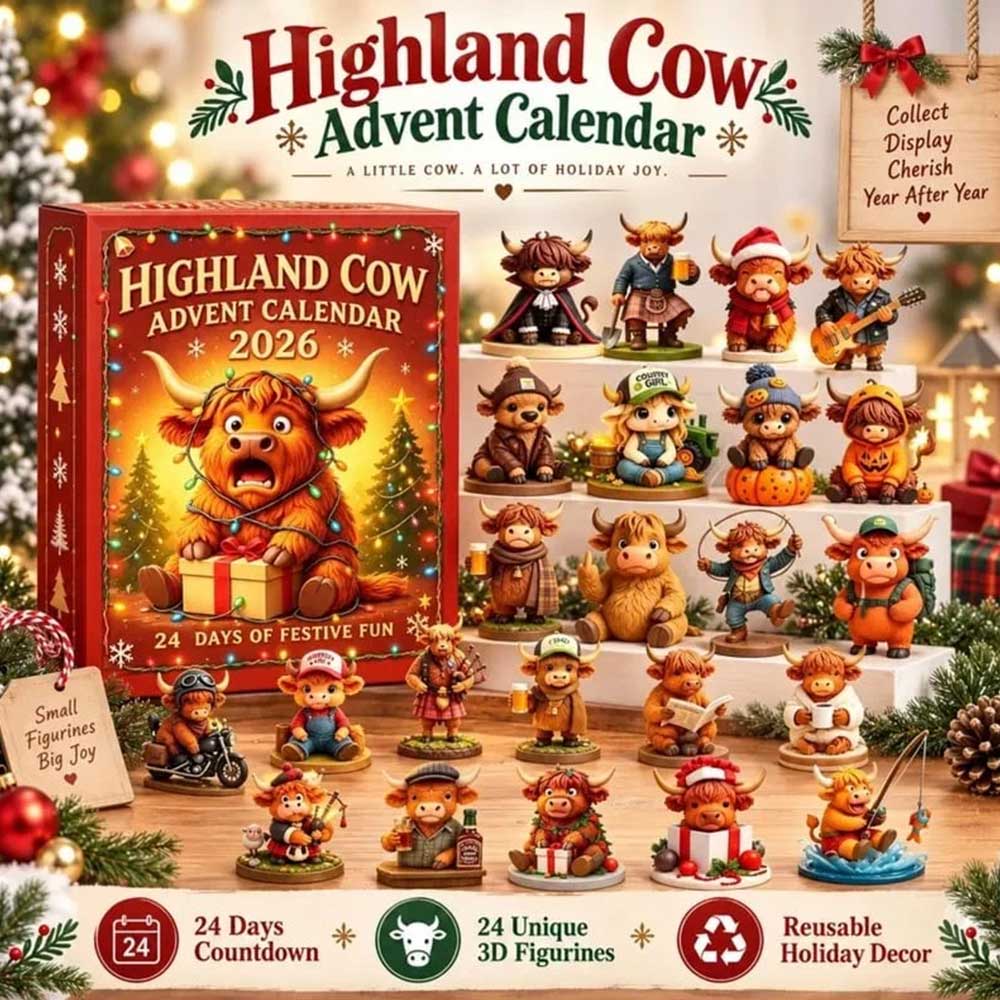 24-Day Highland Cow Advent Calendar – 3D Silicone Figures Christmas Countdown