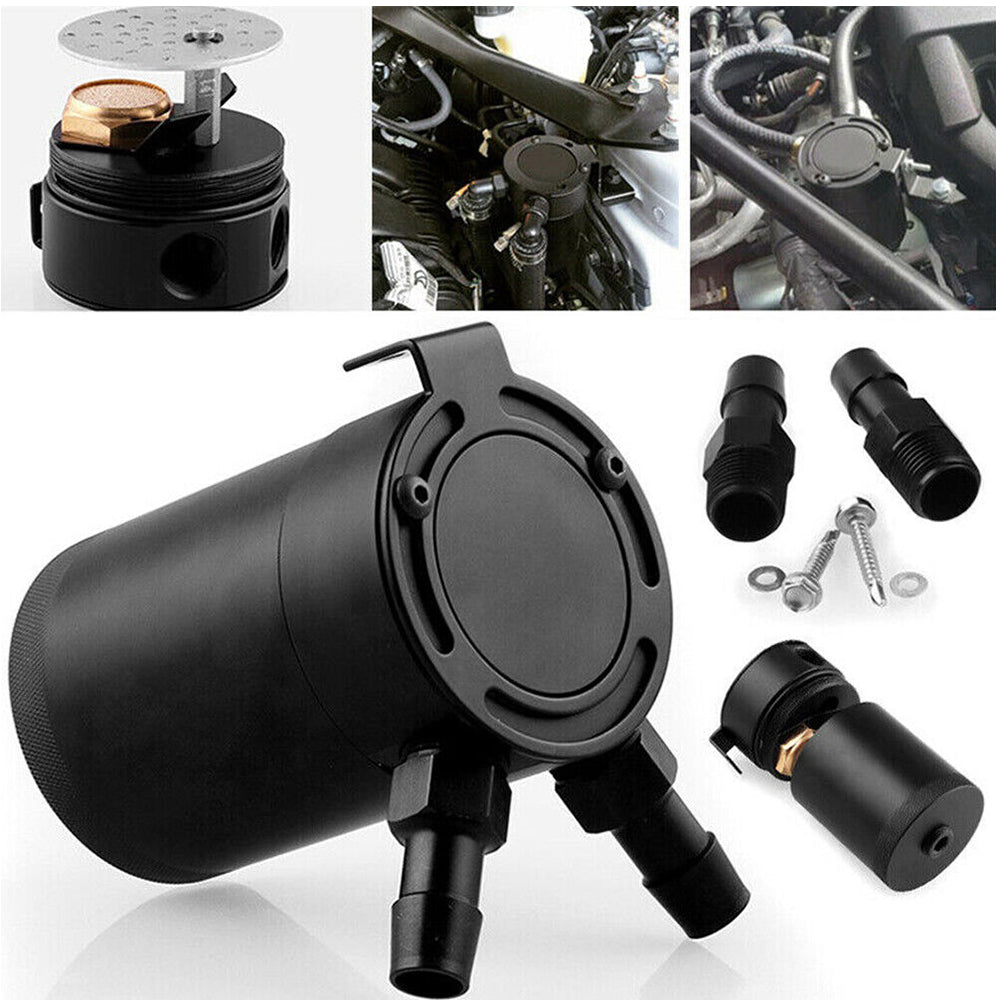 Universal Car Baffled Aluminum Oil Catch Can 2 Port Oil Catch Tank Reservoir