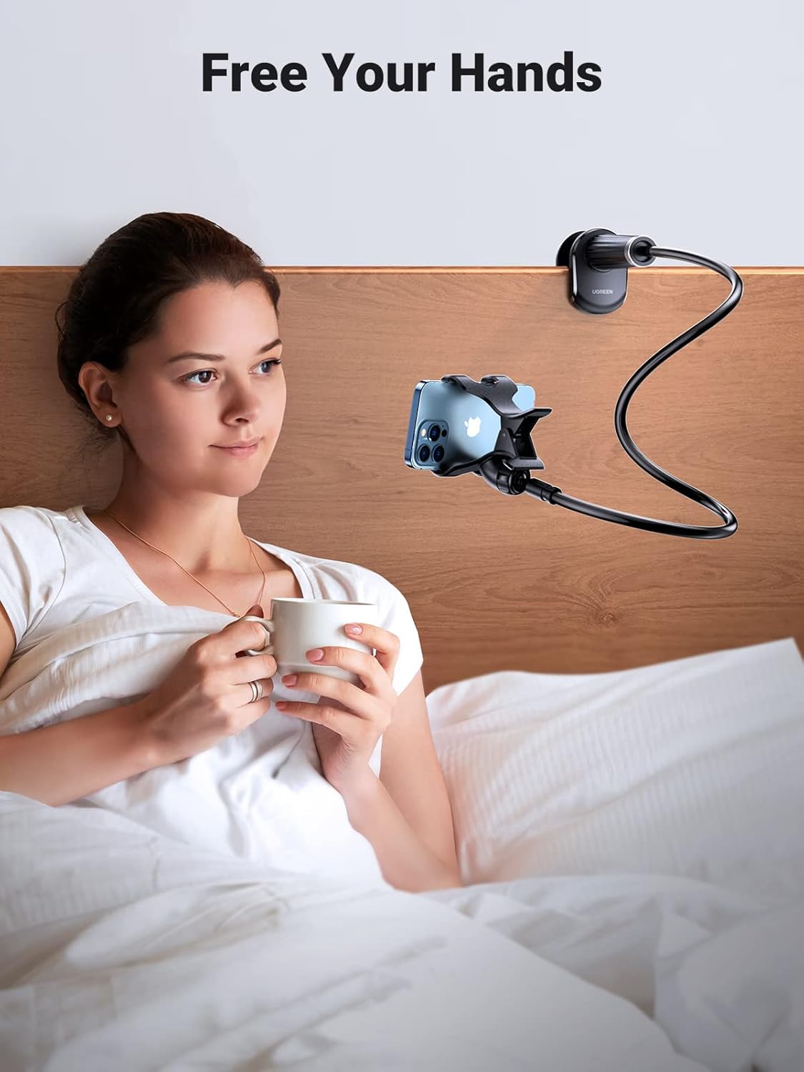 UGREEN Phone Holder for Bed Flexible Clamp Overhead Long Arm Clip 4-7.2'' Phones