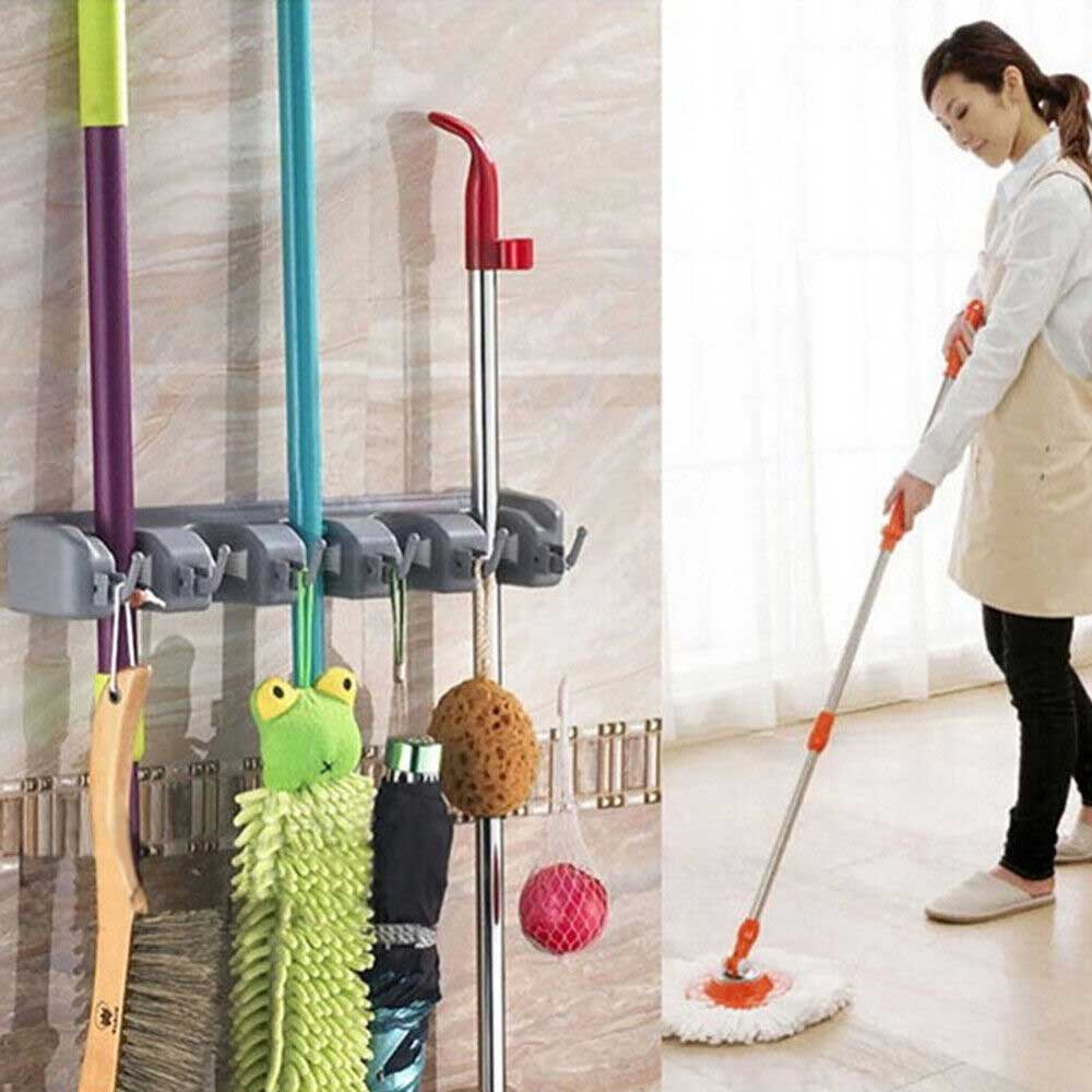 Broom Hanger Mop Holder Wall Mounted Brush Storage Rack Organizer Kitchen Tool