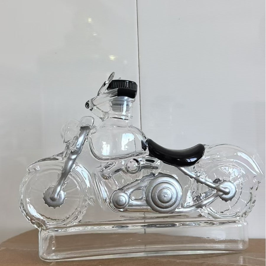Motorcycle Whiskey Decanter - Vintage Glass Liquor Bottle with Unique Pourer