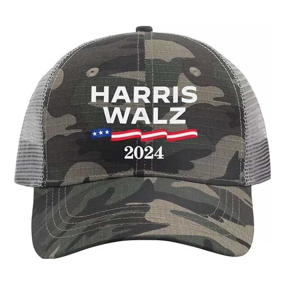 Harris Walz Hat 2024 Election Camo Trucker Cap Kamala President Democrat Gift