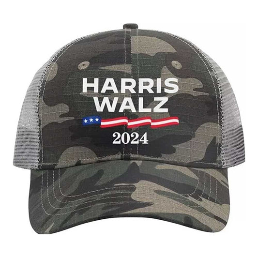 Harris Walz Hat 2024 Election Camo Trucker Cap Kamala President Democrat Gift