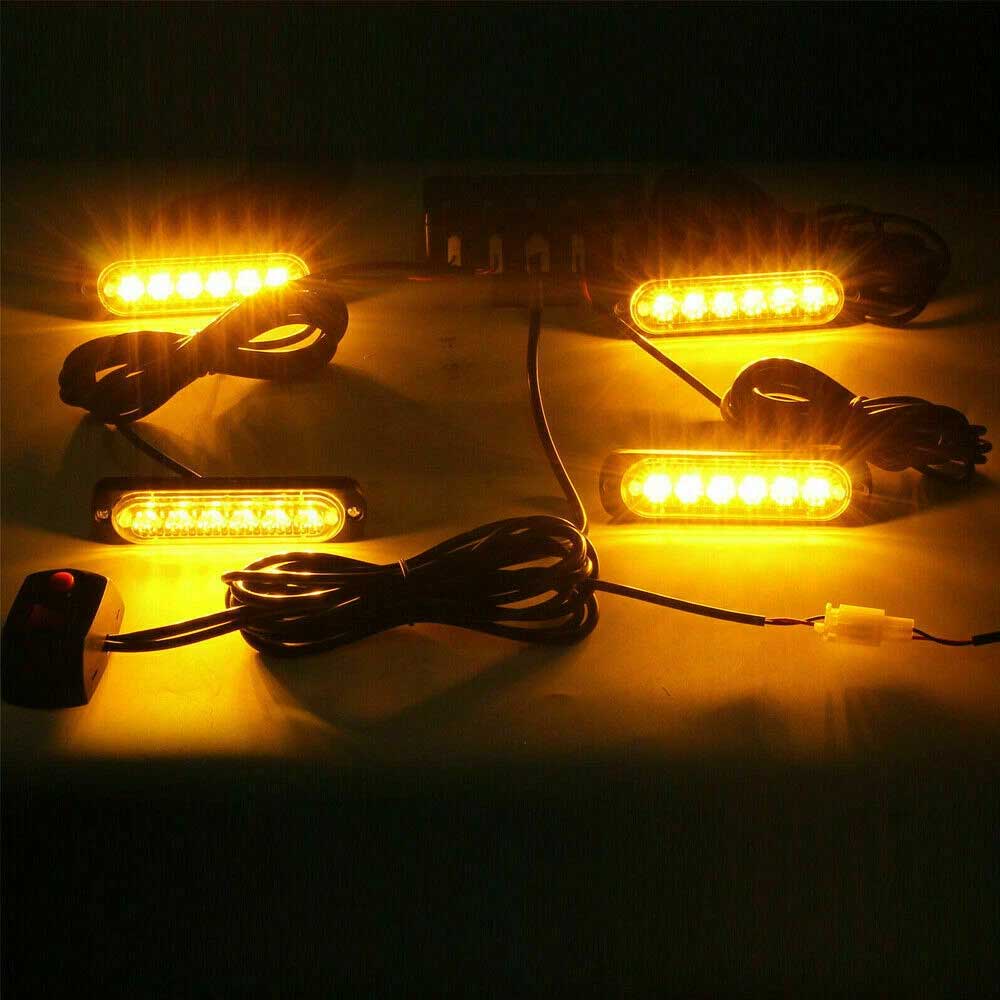 4x 6 LED Amber Strobe Light Bar - 12V Recovery Marker Beacon with 8 Flash Modes