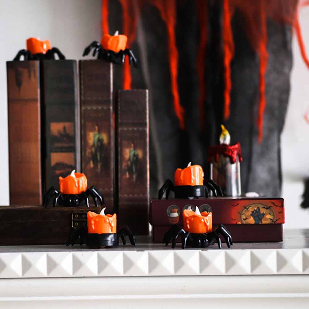 12PCS Halloween Spider Shape LED Lantern Flameless Lights Ornaments Party Decor