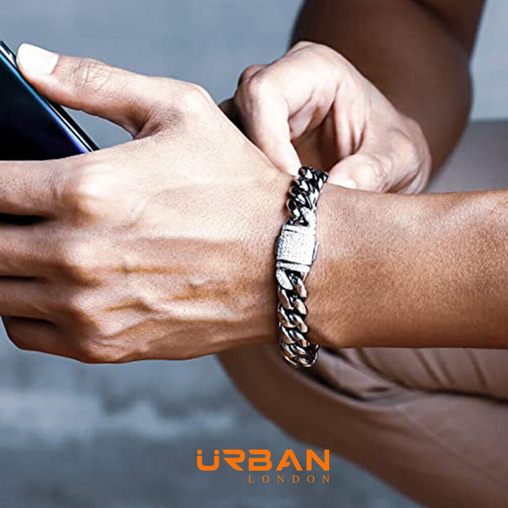 Men's Cuban Durable Urban Street-Wear Hip Hop Bracelet 12mm 18k Gold Silver Curb