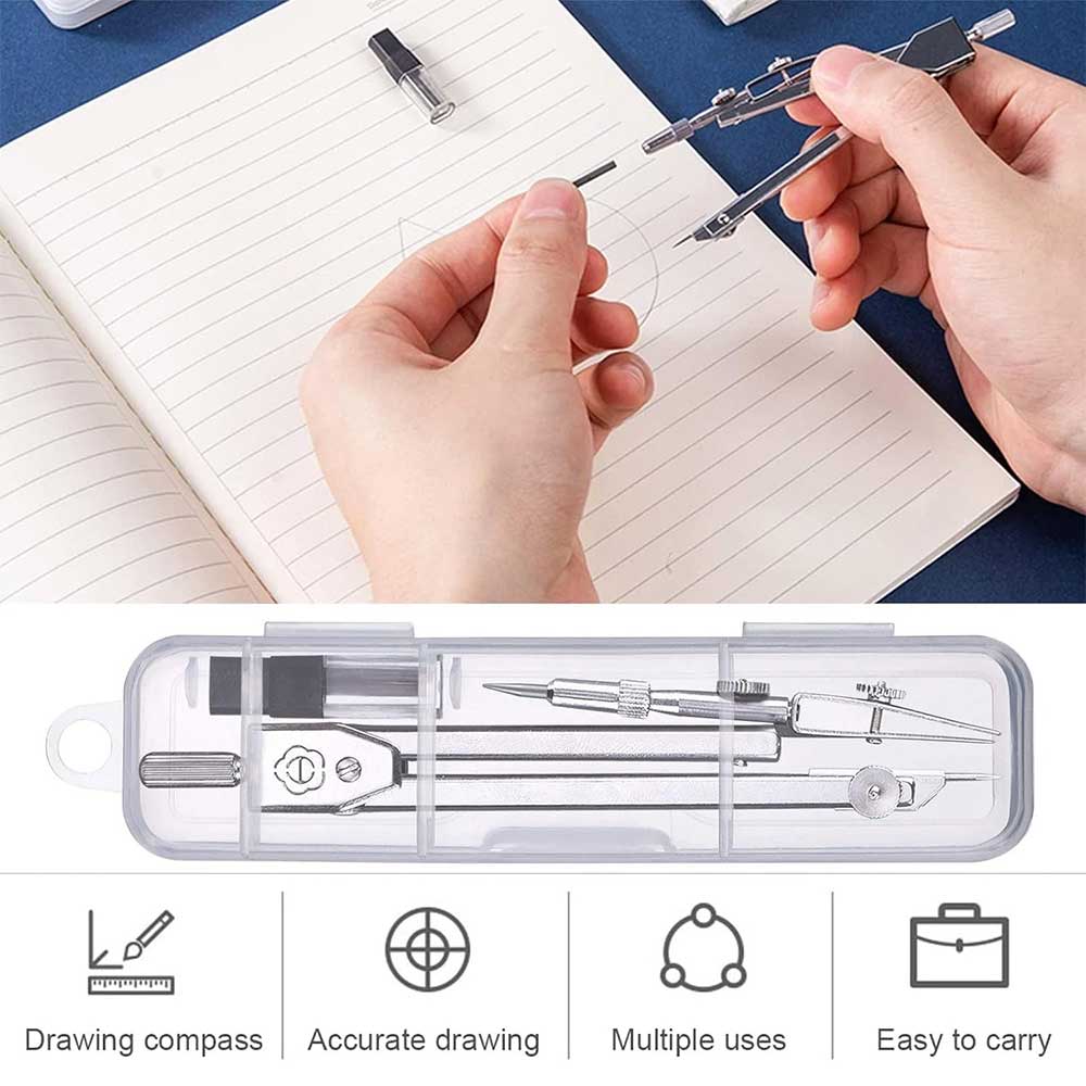 Metal Drafting Compass – Refillable Geometry Tool with Extra Leads & Case