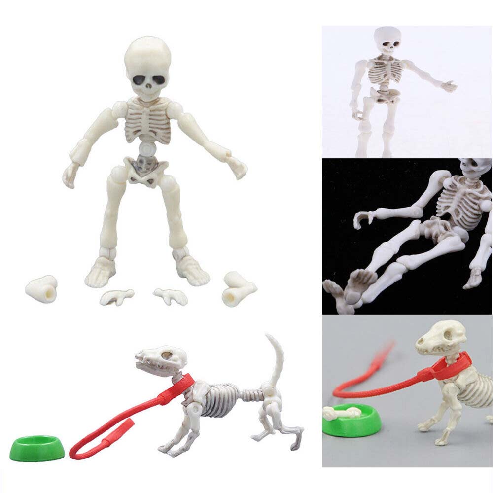 Mini Pose Skeleton Doll Dog Animal Skeleton Bones Halloween Figure Decorations