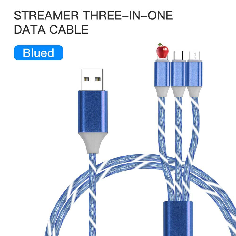 4PCS 1m LED Flowing Light Up 3 in 1 Charging Cable, Micro Type-C iPhone Cable