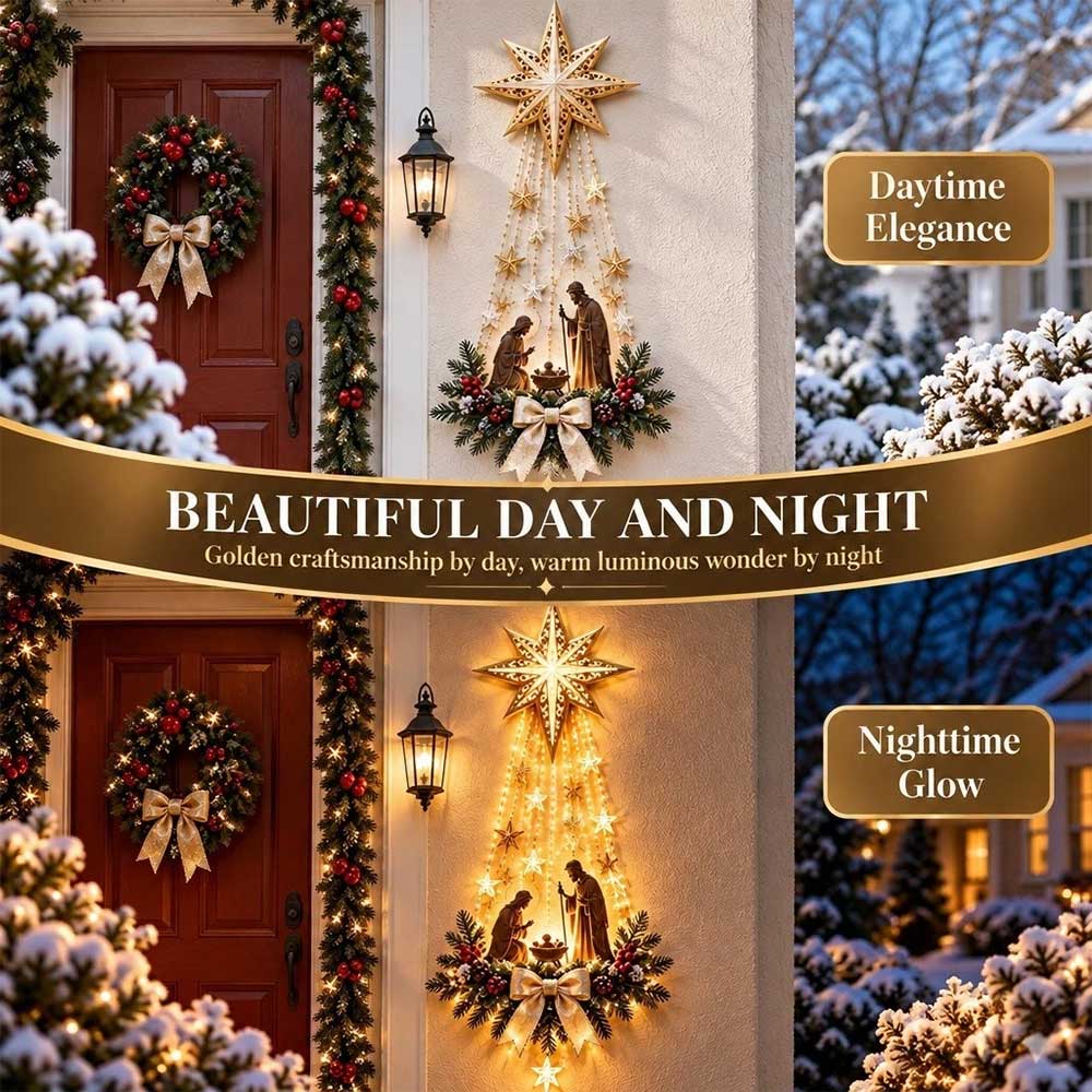 LED Star Nativity Ornament – Holy Family Christmas Wall Hanging Decoration