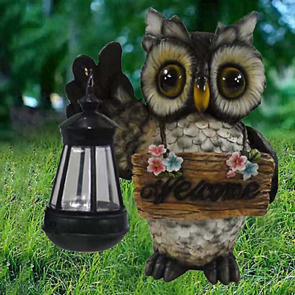 Solar Garden Owl Ornament with Light - Outdoor Welcome Decor for Patio & Garden