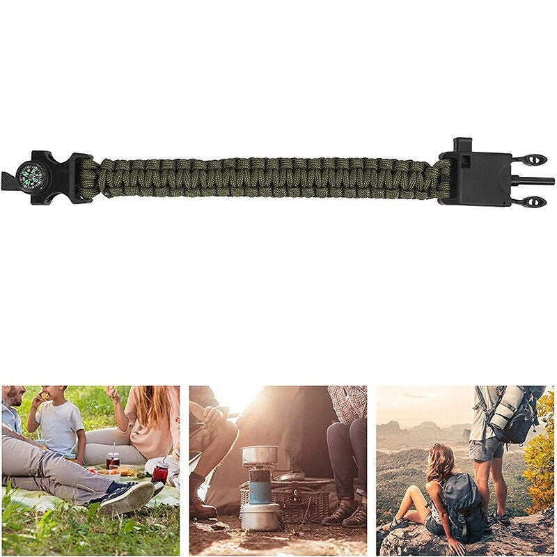 5-in-1 Survival Bracelet – Paracord, Compass, Whistle, Fire Starter, Cutter for Outdoor