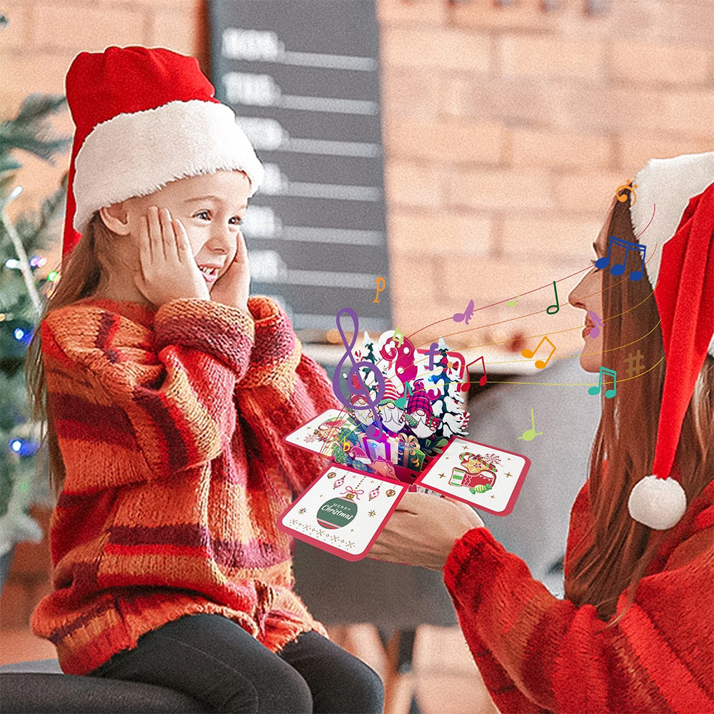 5Pack 3D Pop-Up Christmas Cards with Lights & Music – Santa Claus & Gnome Scene Holiday Greetings