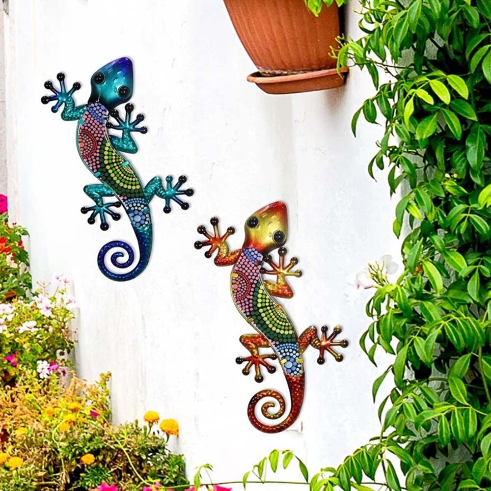 4X Colourful Gecko Garden Art – Acrylic Lizard Wall Hanging Fence Ornament Decor
