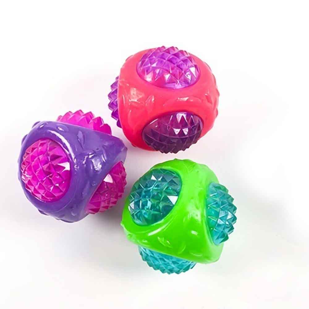 3-Piece Catch & Flash Squeaky Dog Ball – Flashing Toy Lights Up in Dark, Tough Balls