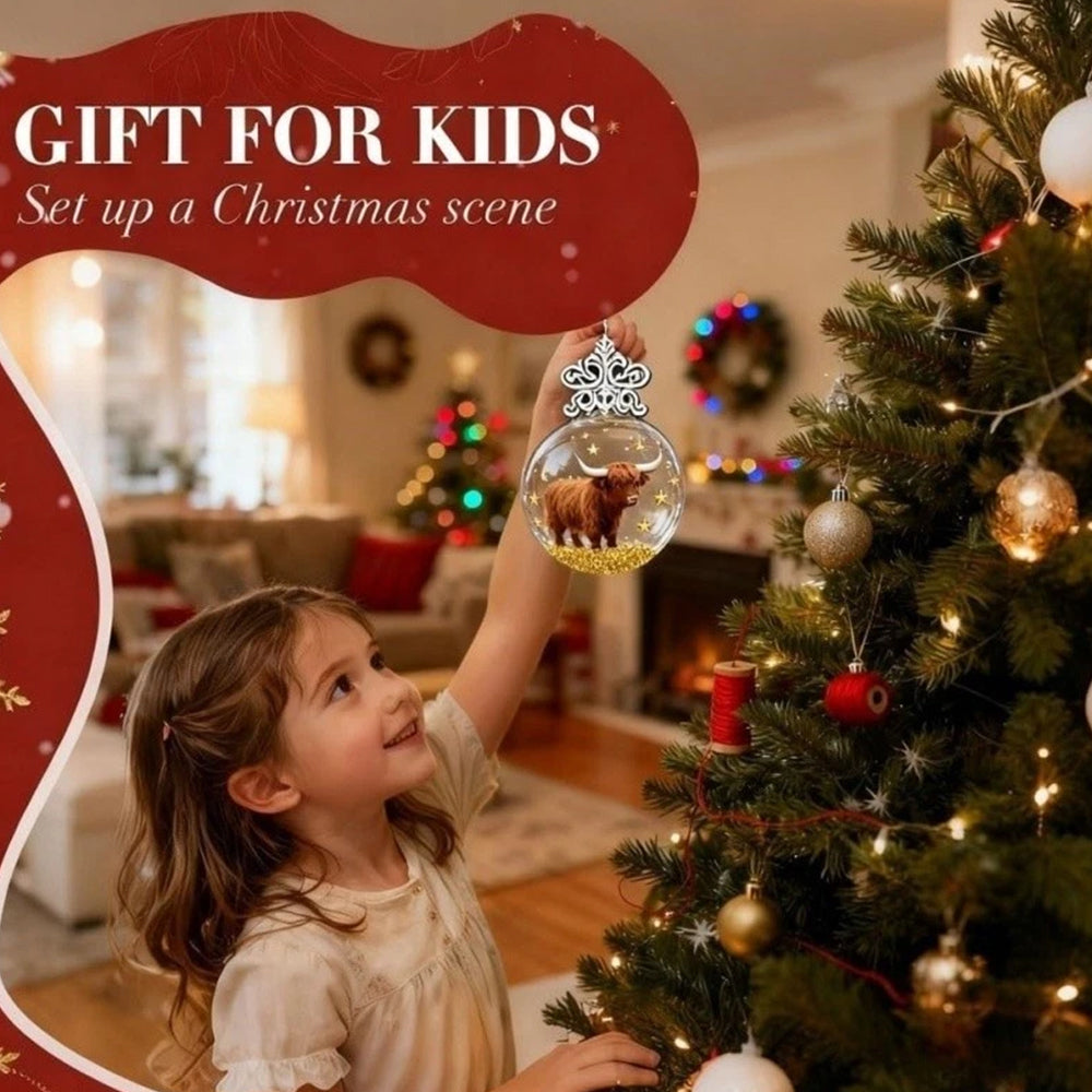 2X Cow 3D Acrylic Ball Christmas Ornaments - Wildlife Animal Xmas Tree Decor for Home