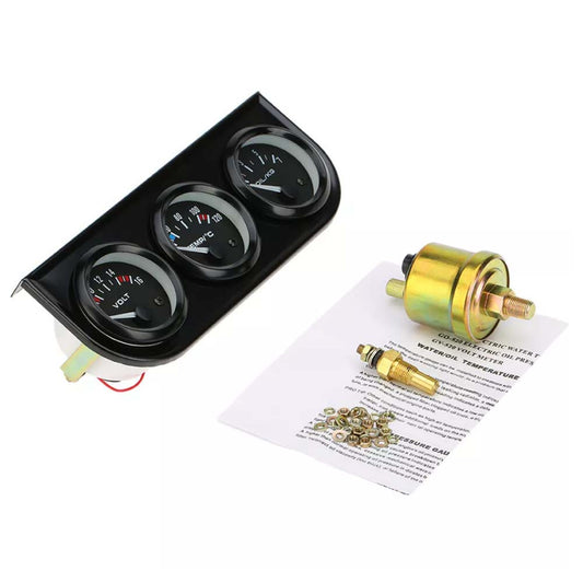 52mm Car Electronic Triple Gauge Kit Oil Pressure + Water + Tem +Voltmeter Meter