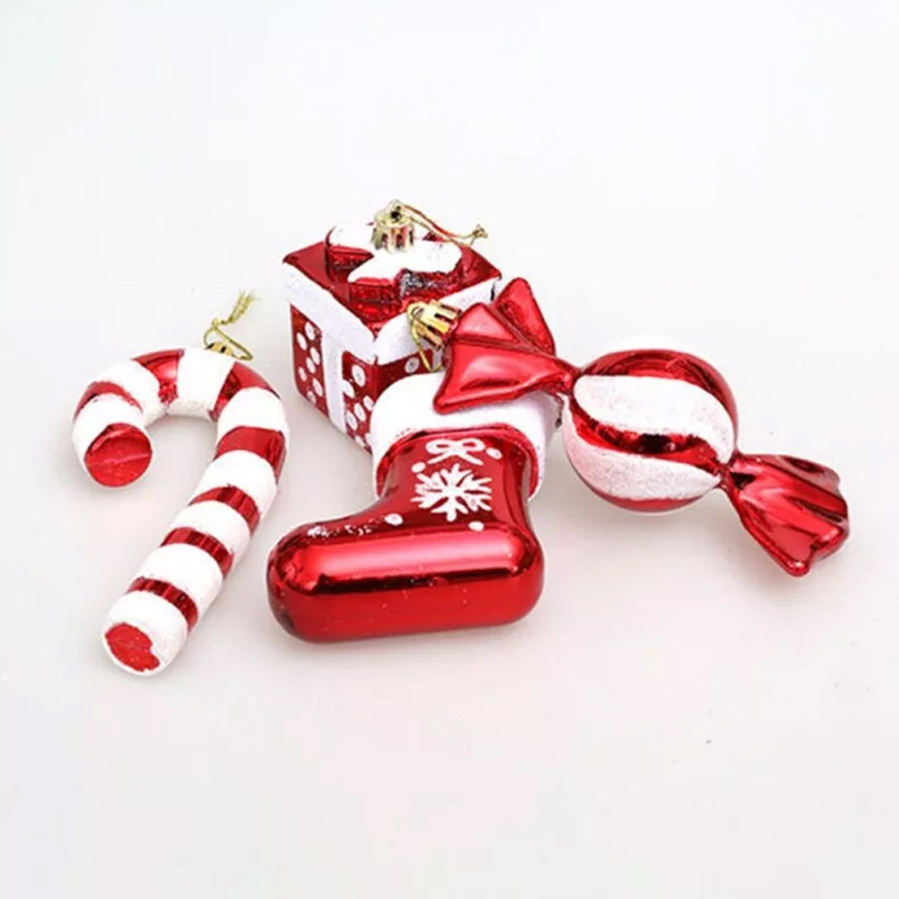 4Pcs Christmas Large Red & White Candy Hanging Pendant Ornaments Xmas Tree Decor