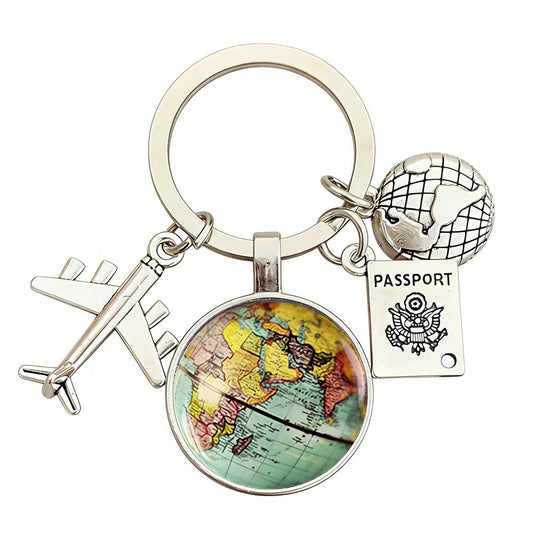 Traveller Keyring World Map Keychain with Charms - Vintage Travel Gift for Wanderlust