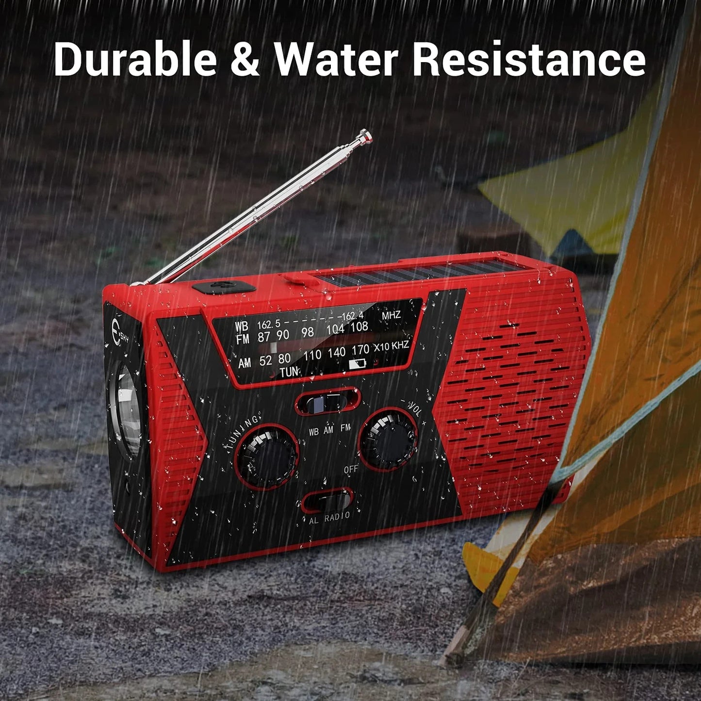 Portable Solar & Hand Crank Emergency Radio – Waterproof with Flashlight & Reading Light