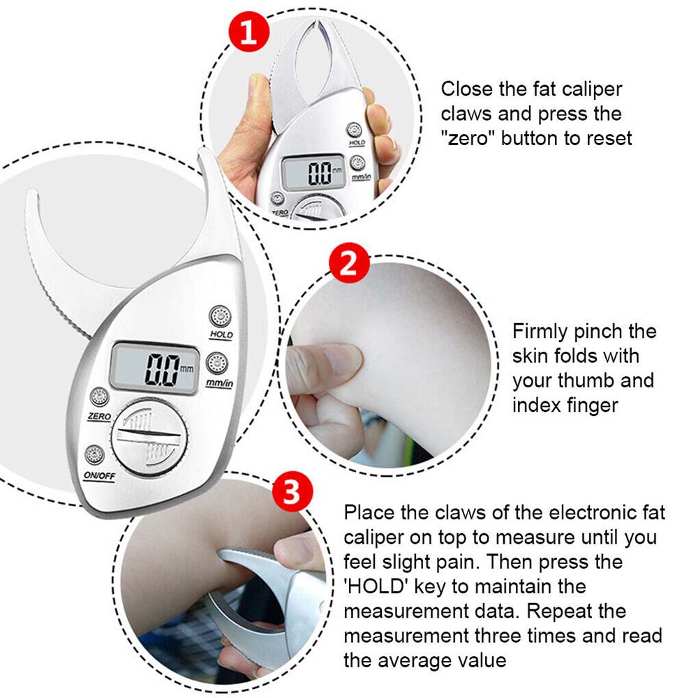 Body Fat Caliper Monitor Electronic Digital Body Fat Analyzer Skin Tester Silver