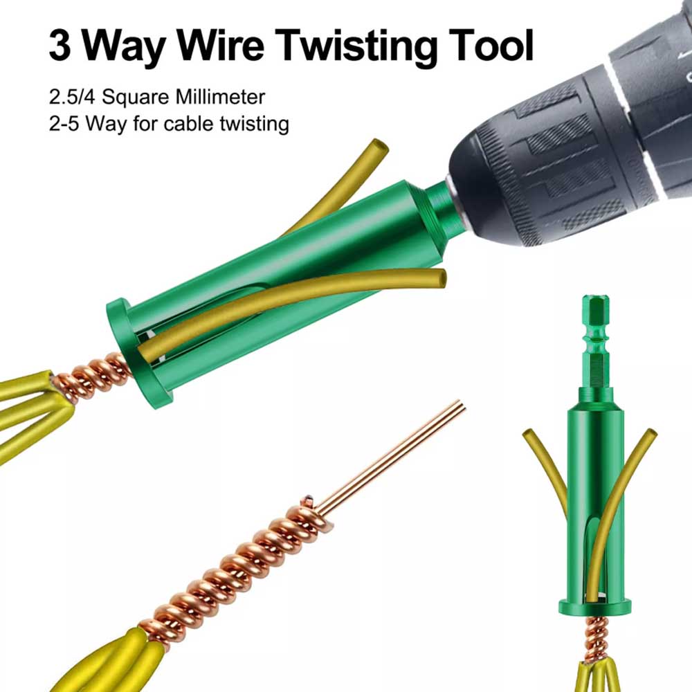 3-Piece Wire Stripper & Twister Set – Cable Stripping & Cap Twisting Tool with 1/4" Chuck