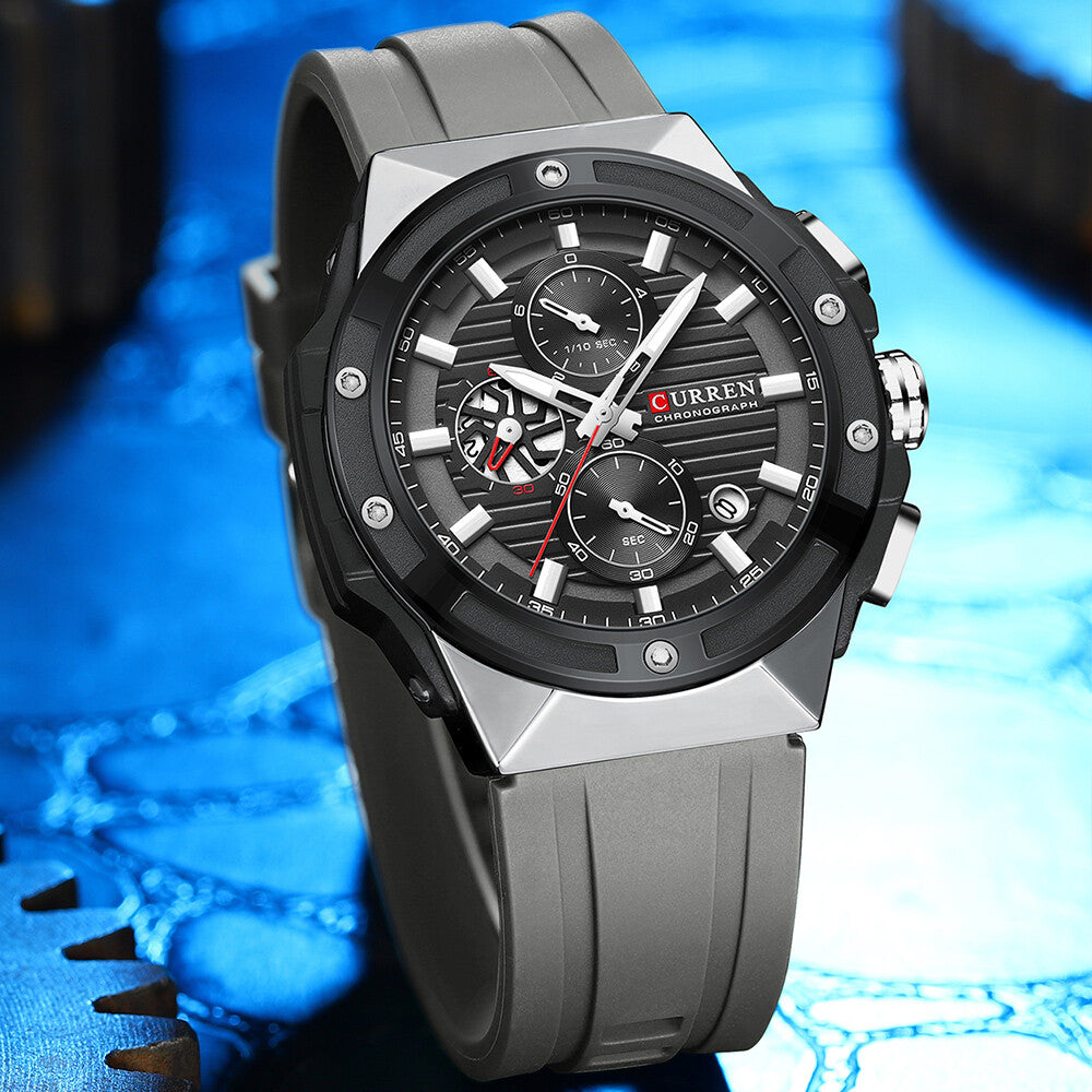 Men's Military Sport Watch – Multifunction Chronograph Calendar Silicone Strap