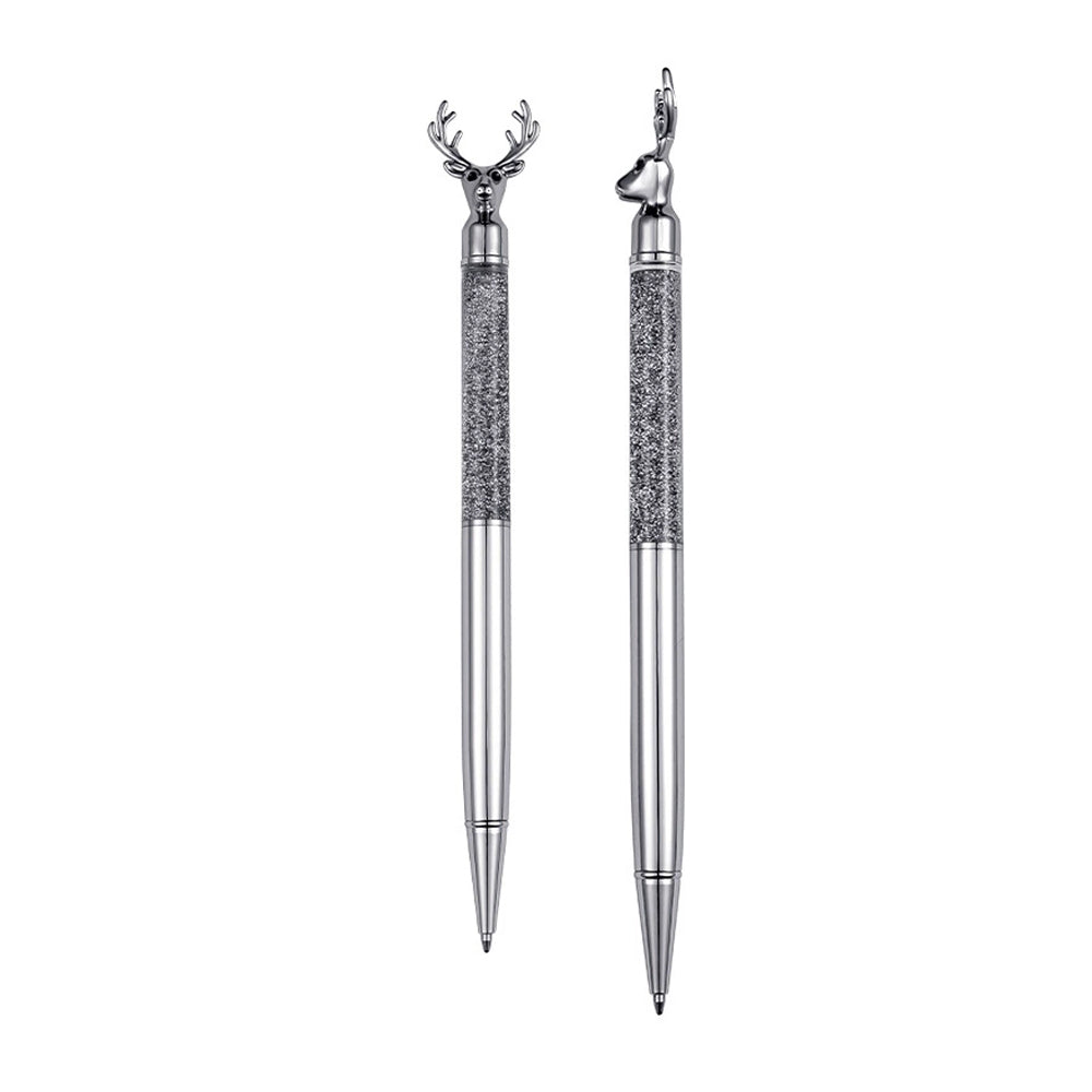 Stag Head Ballpoint Pen, Novelty Christmas Gift for Men & Women (Gunmetal Grey with Glitter)