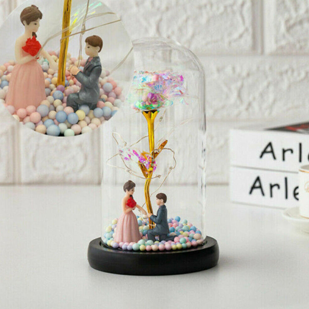 Rose in Glass Forever Wedding Gift Night Light Flower Dome Eternal Valentine