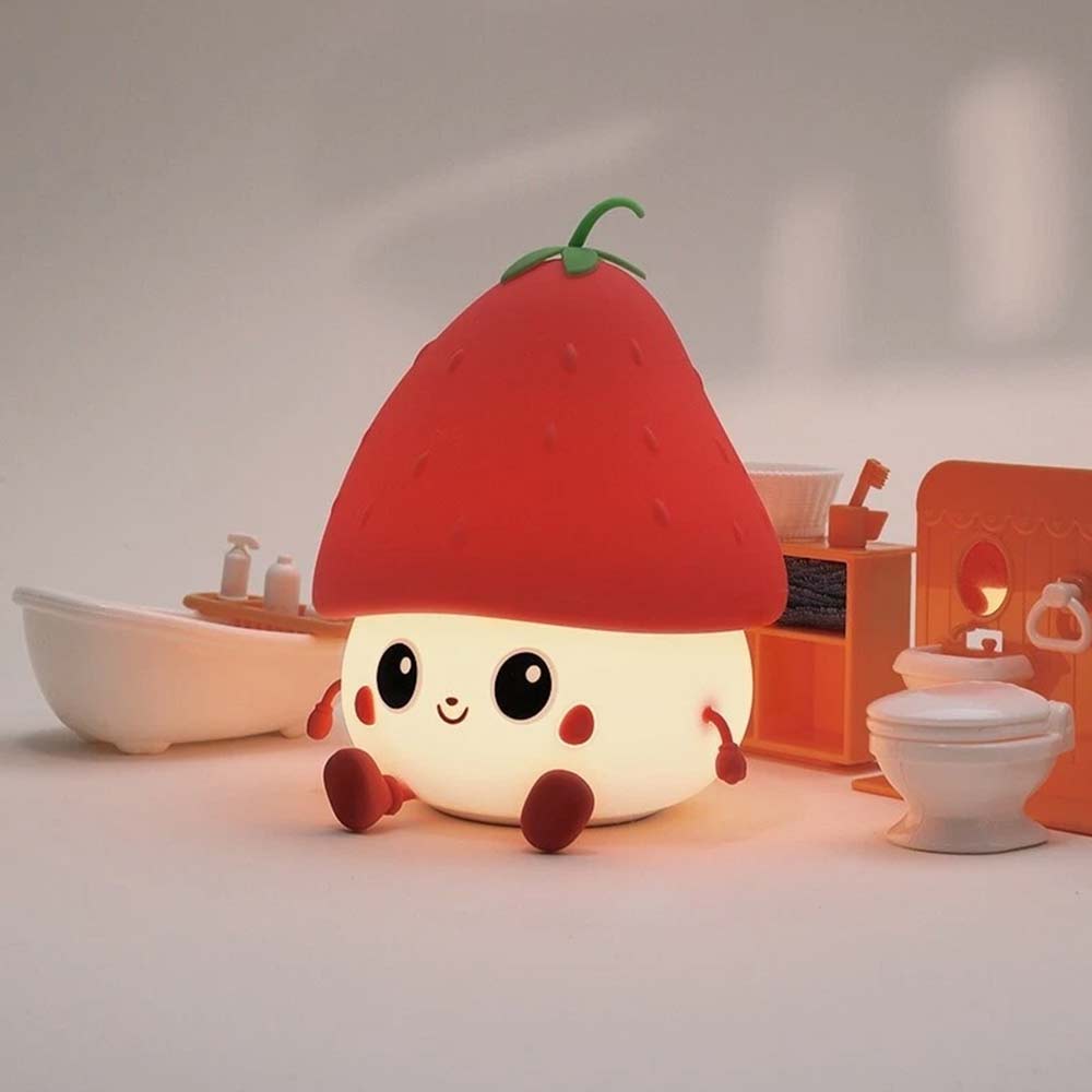 7-Color Strawberry Night Light - Wireless Bedroom Buddy, RGB Silicone Lamp11cm