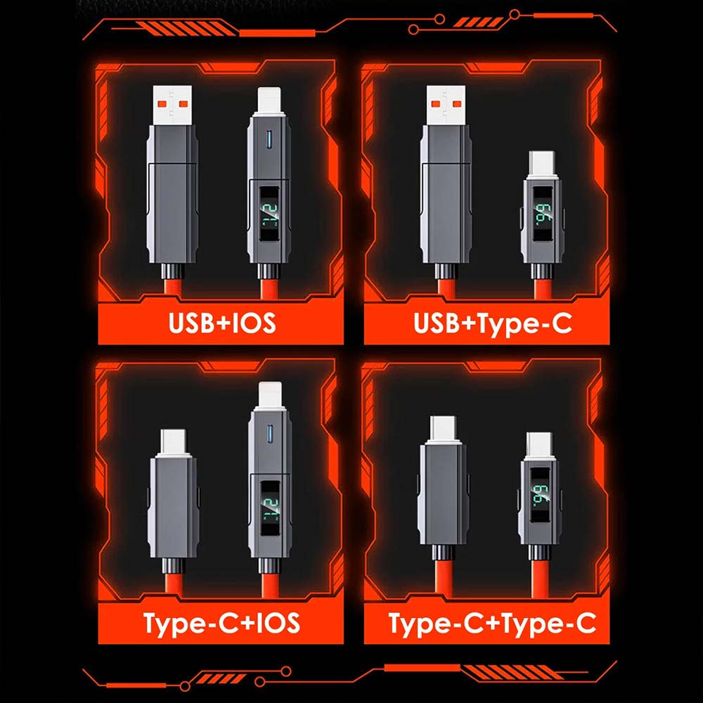 4-in-1 Digital Display USB-C PD Fast Charging Cable 100W for iPhone Android