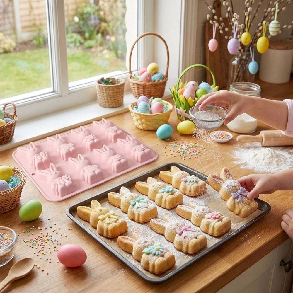 8 Grid Easter Bunny Baking Mold - Food Grade Silicone Baking Tray for Easter Treats