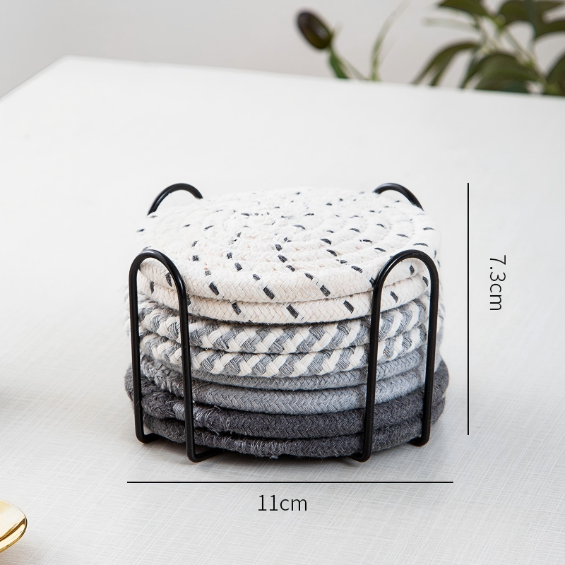 8-Piece Cup Coaster Set – Non-Woven Heat Resistant Mat with Non-Slip Iron Frame